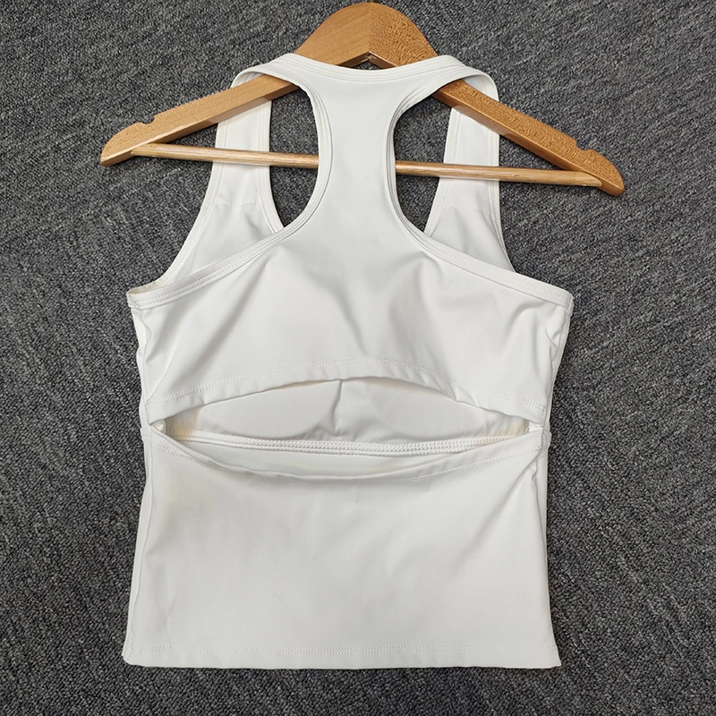 Fashion Cutout Design Nylon Spandex Crop Tank Top for Women Racerback Yoga Padded Bra Athletic Sports Exercise Fitness Workout Running Top