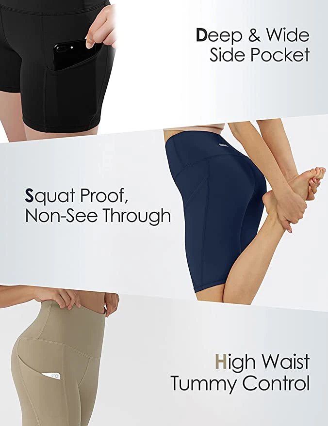 Premium Women High Waist Biker Shorts with Pockets Tummy Control Workout Gym Athletic Running Yoga Shorts Apparel Garment Clothing for Wholesale Price